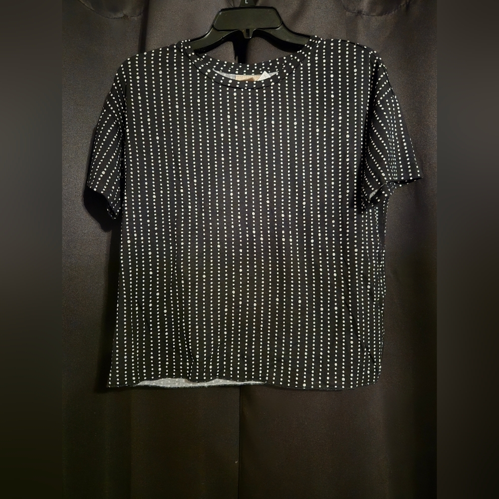 Style & Co Black White Polka Dot Short Sleeve Blouse | Size M